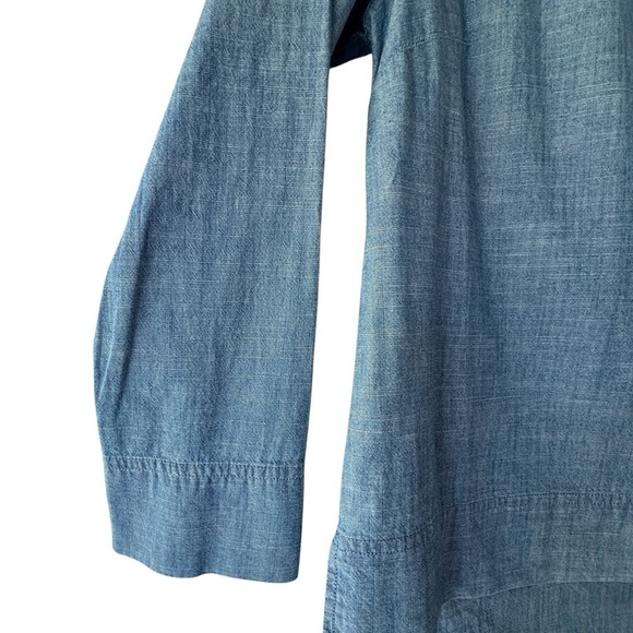 J CREW | NWOT LONG SLEEVE CHAMBRAY COTTON TOP BUTTON SHOULDER HIGH LOW SIZE 00 - Picture 5 of 10